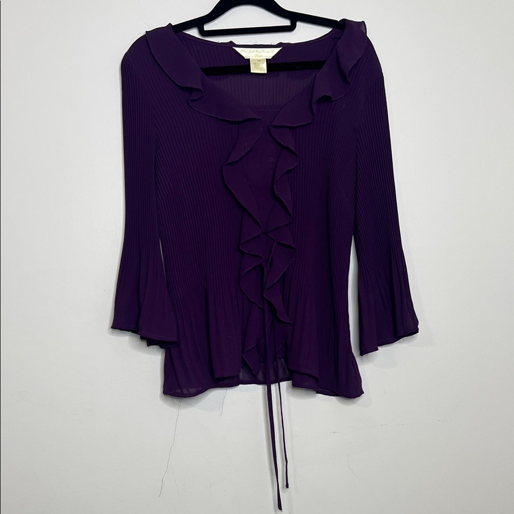 Elegant Purple Ruffle Blouse 90s y2k accordion flare sleeve top